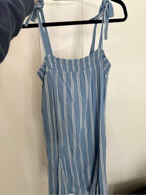 Privacy Please Light Blue and White Striped Smocked Summer Dress